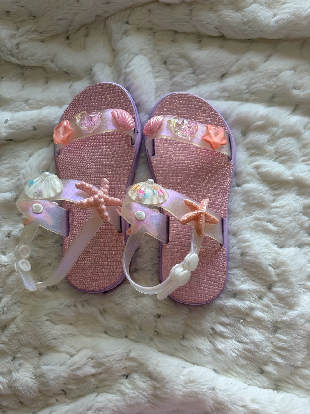 Toddler Girls Mermaid Sandals Size L 9/10 Purple Clear Shell Jelly Sandals